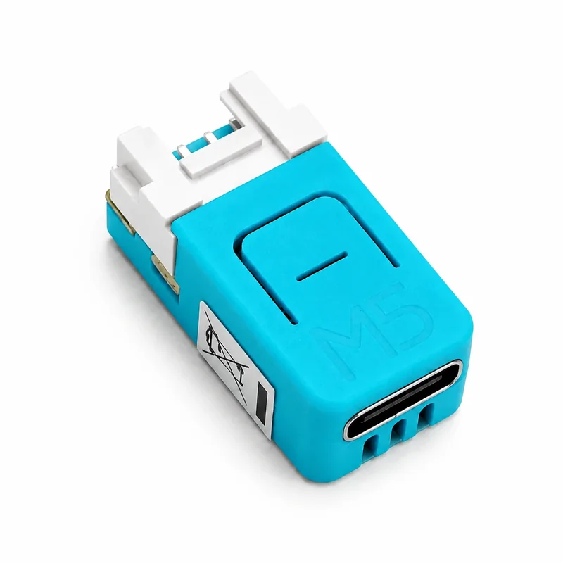 NanoC6 with its turquoise button on top and three indicator windows below the USB-C port.