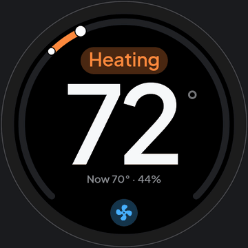The Serin Link home face in Heating: the knob raises the target from 72 to 75 degrees and back