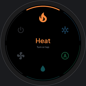 The Serin Link mode picker: heat, cool, auto, dry, fan and off around the ring