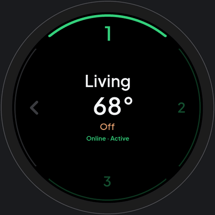 The Serin Link zone picker: three rooms around the ring, the knob moving the selection