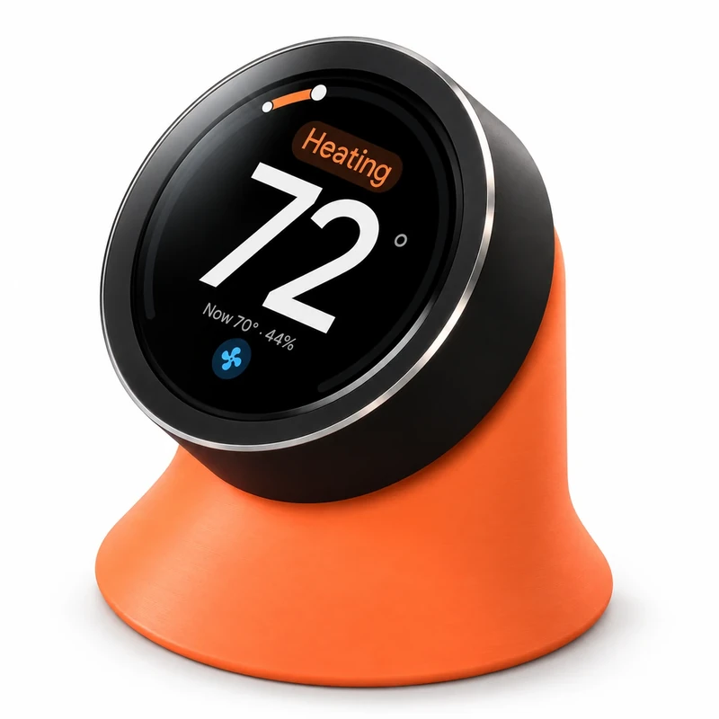 Assembled Serin Link with its round display mounted on an orange stand
